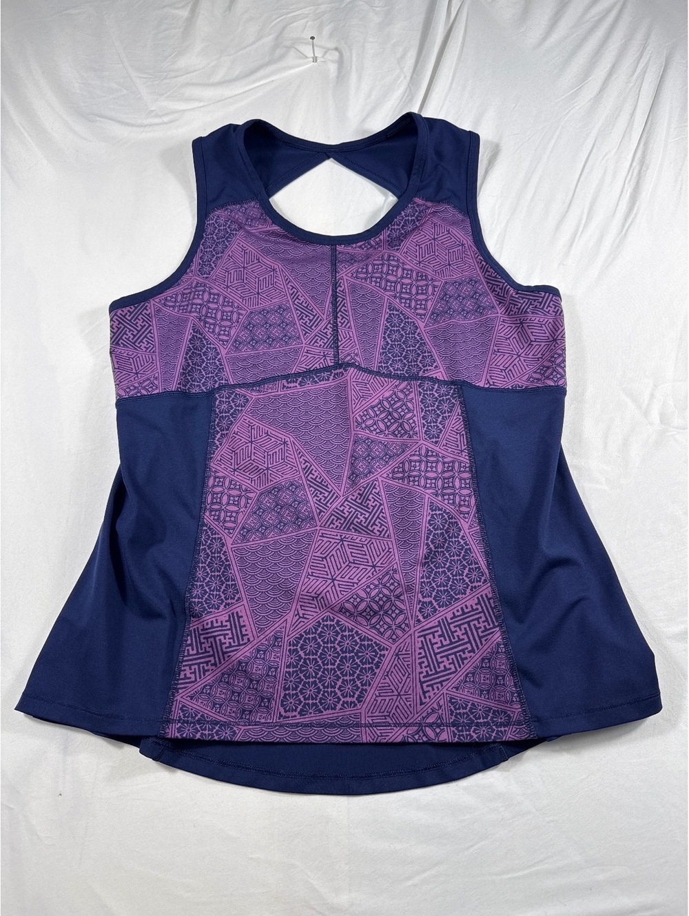 Natori XL Women's Athletic Tank Top with Purple Pattern and Navy Blue